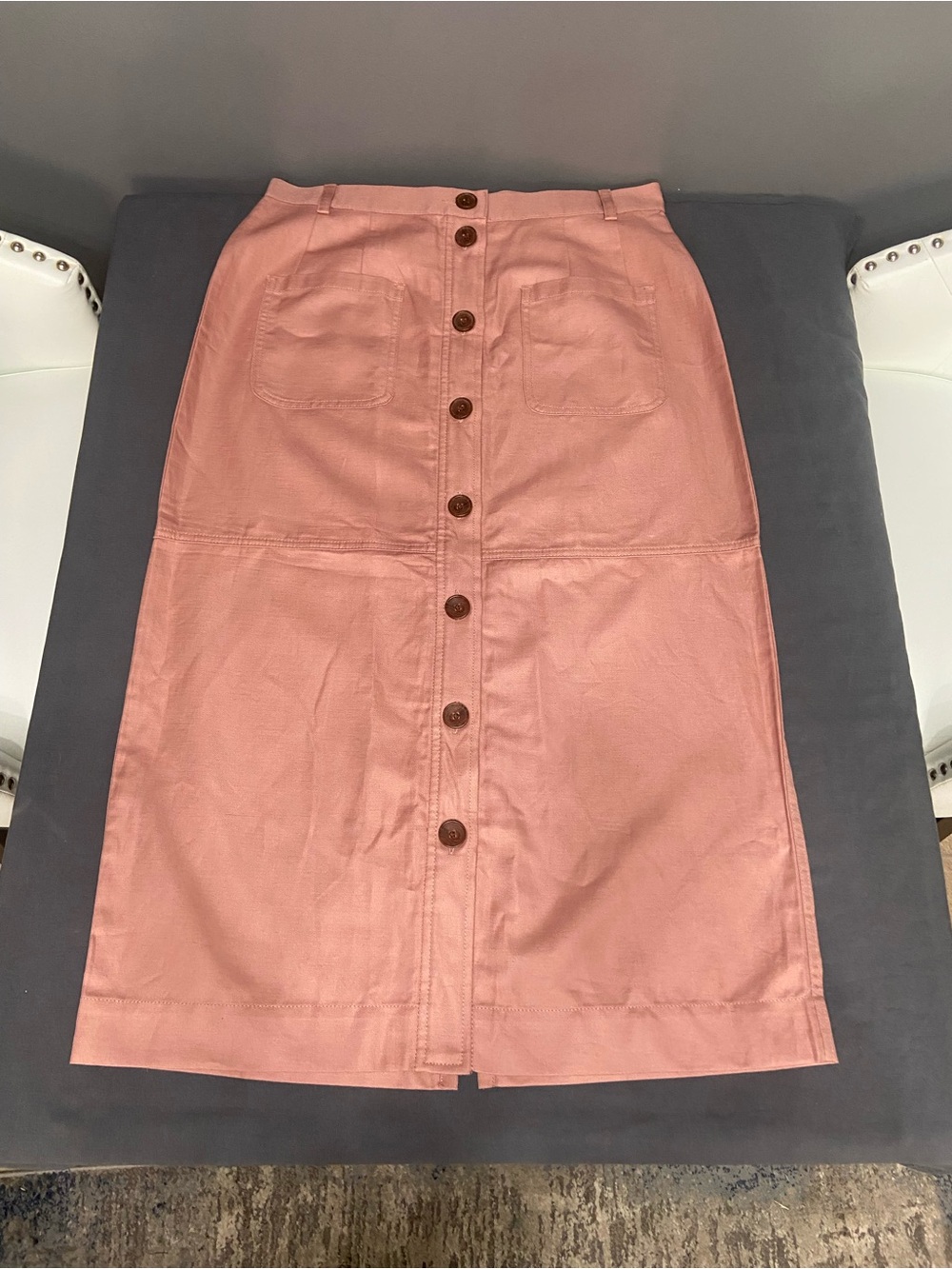 The J. PETERMAN Company Button Front A Line Skirt Linen Blend Slit Pockets 10